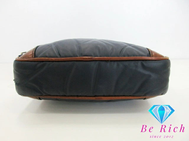 ハンティングワールド HUNTING WORLD ショルダーバッグ ブラウン ネイビー 紺 バチュークロス ナイロン レザー ロゴ クロスボディ 斜め掛け 鞄 【中古】【送料無料】 bk8551