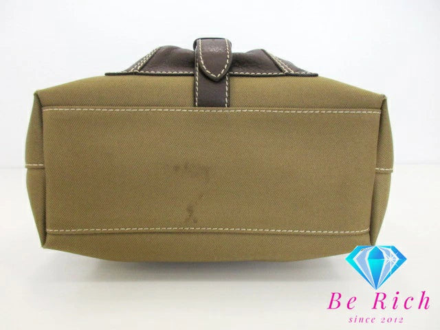 ハンティングワールド HUNTING WORLD ショルダーバッグ カーキ ブラウン キャンバス レザー ロゴ 斜め掛け 鞄  【中古】【送料無料】 bk8552