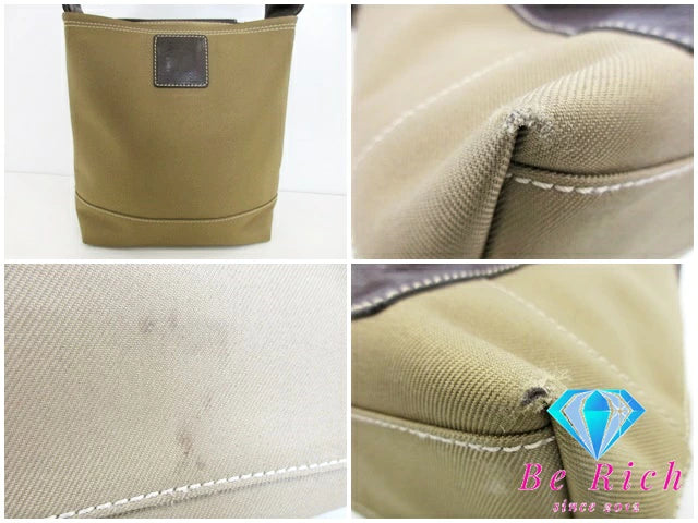 ハンティングワールド HUNTING WORLD ショルダーバッグ カーキ ブラウン キャンバス レザー ロゴ 斜め掛け 鞄  【中古】【送料無料】 bk8552