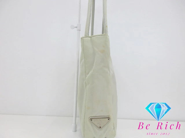 プラダ PRADA ハンドバック  ポコノ ベージュ ナイロン レザー プレート ロゴ  レディース 手提げ【中古】【送料無料】bk8565