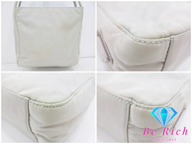 プラダ PRADA ハンドバック  ポコノ ベージュ ナイロン レザー プレート ロゴ  レディース 手提げ【中古】【送料無料】bk8565