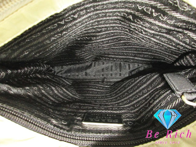 プラダ PRADA ハンドバック  ポコノ ベージュ ナイロン レザー プレート ロゴ  レディース 手提げ【中古】【送料無料】bk8565