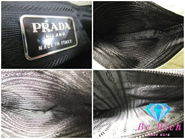 プラダ PRADA ハンドバック  ポコノ ベージュ ナイロン レザー プレート ロゴ  レディース 手提げ【中古】【送料無料】bk8565