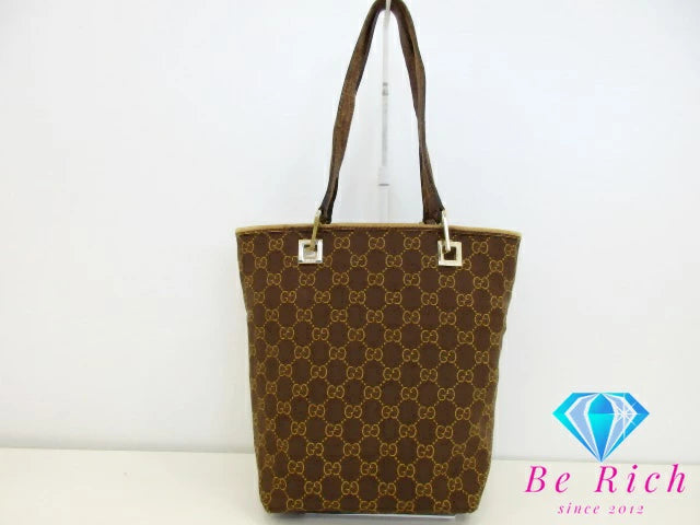 グッチ GUCCI ハンドバッグ トートバッグ GG キャンバス レザー ブラウン 茶  ロゴ  鞄 手提げ レディース【中古】【送料無料】bk8569