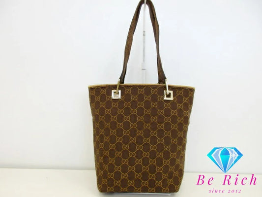 グッチ GUCCI ハンドバッグ トートバッグ GG キャンバス レザー ブラウン 茶  ロゴ  鞄 手提げ レディース【中古】【送料無料】bk8569