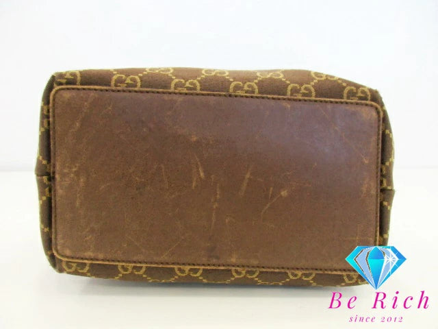 グッチ GUCCI ハンドバッグ トートバッグ GG キャンバス レザー ブラウン 茶  ロゴ  鞄 手提げ レディース【中古】【送料無料】bk8569