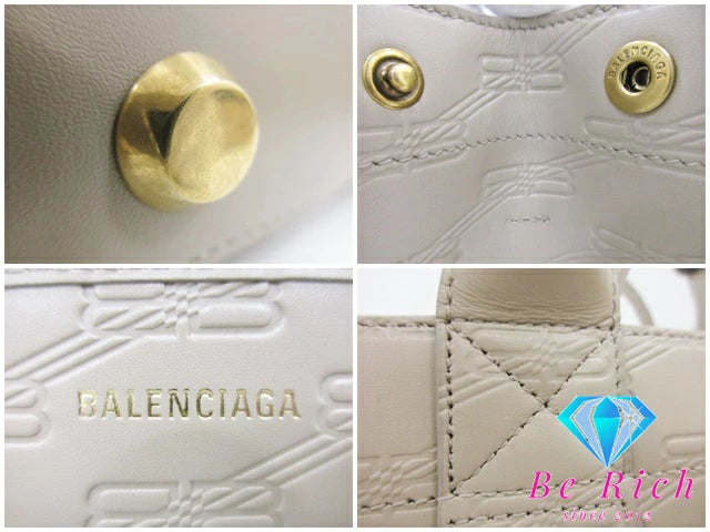 バレンシアガ BALENCIAGA ハードウェア ショッピングバッグ BB モノグラム 714187 ベージュ レザー ロゴ 手持ち 鞄 レディース メンズ【中古】【送料無料】bk8572
