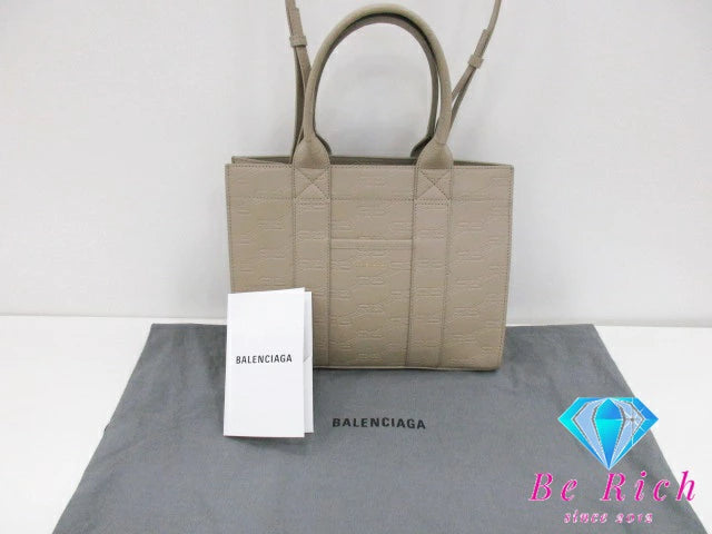 バレンシアガ BALENCIAGA ハードウェア ショッピングバッグ BB モノグラム 714187 ベージュ レザー ロゴ 手持ち 鞄 レディース メンズ【中古】【送料無料】bk8572