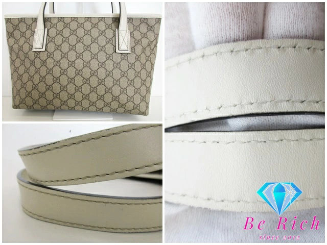グッチ GUCCI トートバッグ 211138 GG スプリーム ベージュ アイボリー PVC レザー ロゴ ハンド ショルダー 鞄  【中古】【送料無料】 bk8604