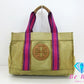 トリーバーチ ミラー キャンバス トートバッグ カーキ ピンク レザーハンドバッグ TORY BURCH 【中古】【送料無料】 bk8608
