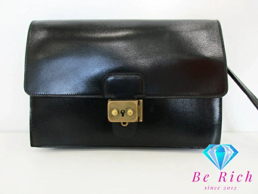 HERMES エルメス ポシェット ジェット クラッチ バッグ 〇 S刻印 黒 ブラック ボックス カーフ 鞄  メンズ 【中古】【送料無料】bk8614