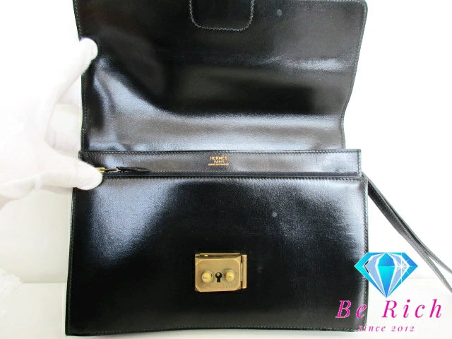HERMES エルメス ポシェット ジェット クラッチ バッグ 〇 S刻印 黒 ブラック ボックス カーフ 鞄  メンズ 【中古】【送料無料】bk8614