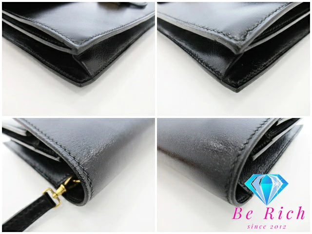 HERMES エルメス ポシェット ジェット クラッチ バッグ 〇 S刻印 黒 ブラック ボックス カーフ 鞄  メンズ 【中古】【送料無料】bk8614