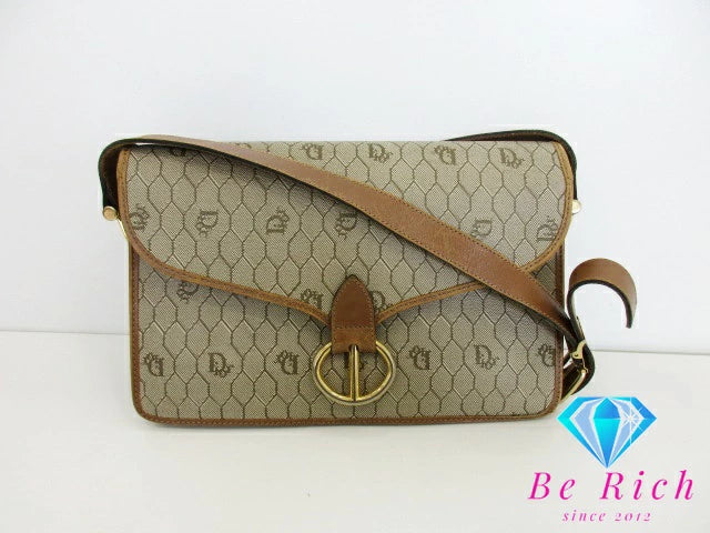 クリスチャン ディオール ショルダーバッグ ベージュ 茶 ブラウン PVC レザー ハニカム柄 Christian Dior ポシェット 斜め掛け 鞄【中古】【送料無料】 bk8616