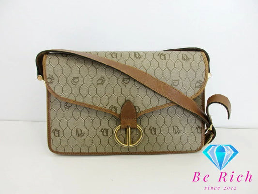 クリスチャン ディオール ショルダーバッグ ベージュ 茶 ブラウン PVC レザー ハニカム柄 Christian Dior ポシェット 斜め掛け 鞄【中古】【送料無料】 bk8616