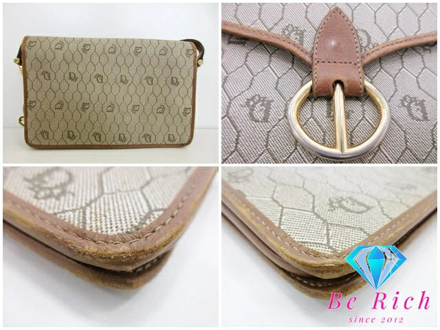 クリスチャン ディオール ショルダーバッグ ベージュ 茶 ブラウン PVC レザー ハニカム柄 Christian Dior ポシェット 斜め掛け 鞄【中古】【送料無料】 bk8616