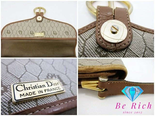 クリスチャン ディオール ショルダーバッグ ベージュ 茶 ブラウン PVC レザー ハニカム柄 Christian Dior ポシェット 斜め掛け 鞄【中古】【送料無料】 bk8616