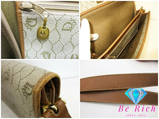 クリスチャン ディオール ショルダーバッグ ベージュ 茶 ブラウン PVC レザー ハニカム柄 Christian Dior ポシェット 斜め掛け 鞄【中古】【送料無料】 bk8616