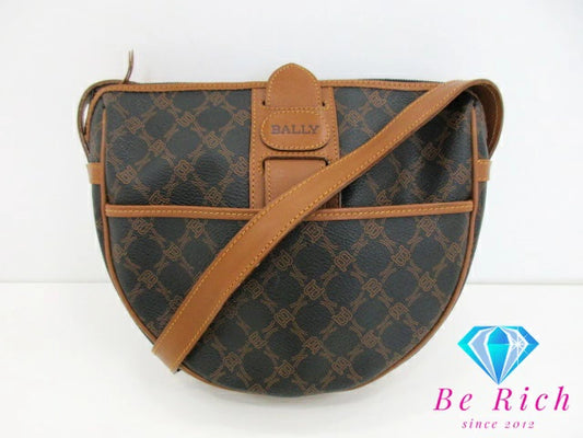 バリー BALLY ショルダーバッグ 黒 ブラック 茶 ブラウン PVC レザー ロゴ 総柄 ポシェット 肩掛け 鞄【中古】【送料無料】bk8628