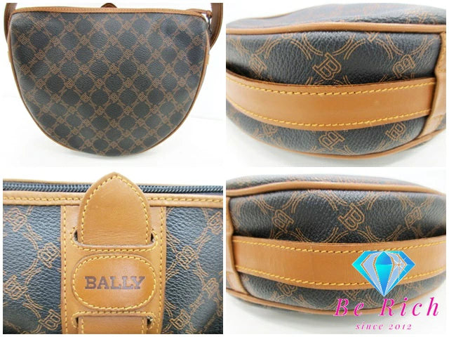 バリー BALLY ショルダーバッグ 黒 ブラック 茶 ブラウン PVC レザー ロゴ 総柄 ポシェット 肩掛け 鞄【中古】【送料無料】bk8628