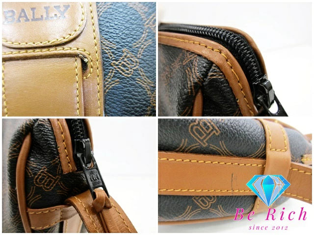 バリー BALLY ショルダーバッグ 黒 ブラック 茶 ブラウン PVC レザー ロゴ 総柄 ポシェット 肩掛け 鞄【中古】【送料無料】bk8628