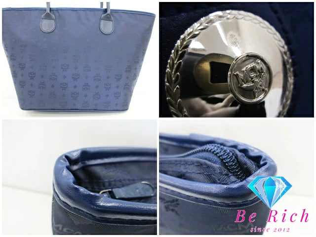 エムシーエム MCM トートバッグ ショルダーバッグ ビセトス ロゴグラム 紺 ネイビー ナイロン キャンバス  レザー ロゴ ハンドバッグ 鞄 ヴィセトス  【中古】【送料無料】 bk8645