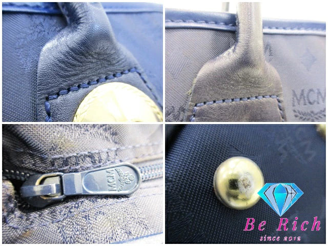 エムシーエム MCM トートバッグ ショルダーバッグ ビセトス ロゴグラム 紺 ネイビー ナイロン キャンバス  レザー ロゴ ハンドバッグ 鞄 ヴィセトス  【中古】【送料無料】 bk8645