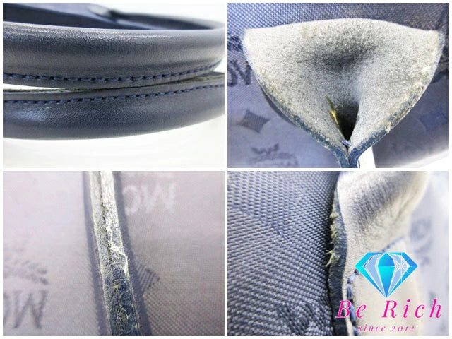 エムシーエム MCM トートバッグ ショルダーバッグ ビセトス ロゴグラム 紺 ネイビー ナイロン キャンバス  レザー ロゴ ハンドバッグ 鞄 ヴィセトス  【中古】【送料無料】 bk8645