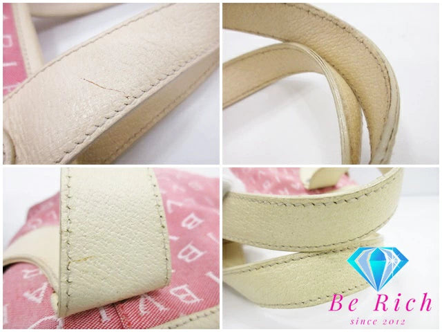 ブルガリ BVLGARI ミニ ハンドバッグ トートバッグ ロゴマニア ピンク アイボリー キャンバス レザー ショルダーバッグ 手提げ 肩掛け バッグ 鞄 メンズ レディース 【中古】【送料無料】 bk8666