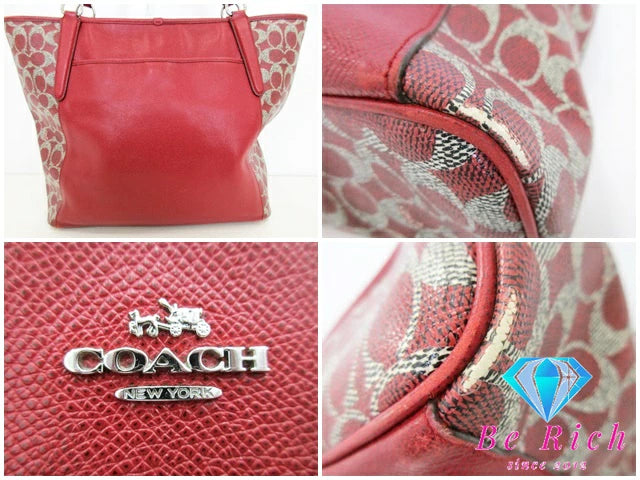 コーチ ベイリー サフィアーノ トートバッグ 33480 赤 レッド グレー レザー ショルダーバッグ ハンドバッグ COACH 【中古】【送料無料】 bk8670