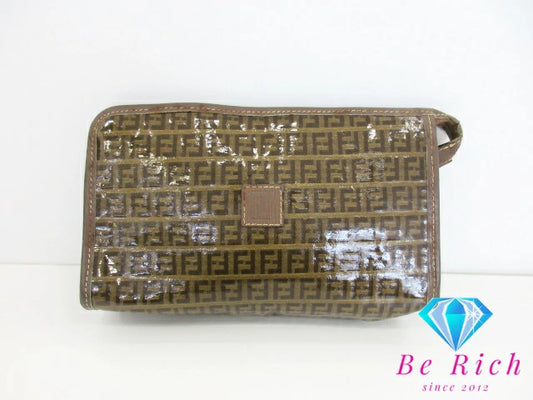 フェンディ FENDI クラッチバッグ ズッキーノ ブラウン 茶 PVC レザー ズッカ ロゴ セカンドバッグ 鞄 【中古】【送料無料】 bk8682