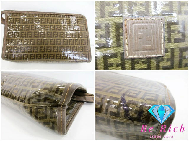 フェンディ FENDI クラッチバッグ ズッキーノ ブラウン 茶 PVC レザー ズッカ ロゴ セカンドバッグ 鞄 【中古】【送料無料】 bk8682