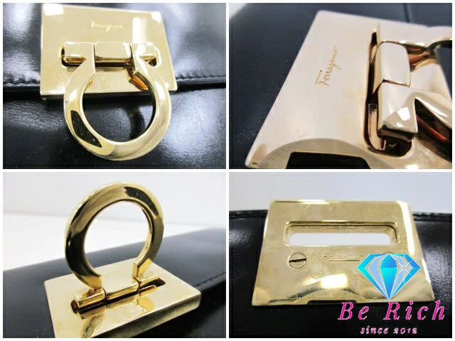 サルヴァトーレ フェラガモ ガンチーニ クラッチバッグ セカンドバッグ AQ-21 9629 黒 ブラック カーフ レザー ロゴ ハンドバッグ Salvatore Ferragamo 【中古】【送料無料】 bk8683