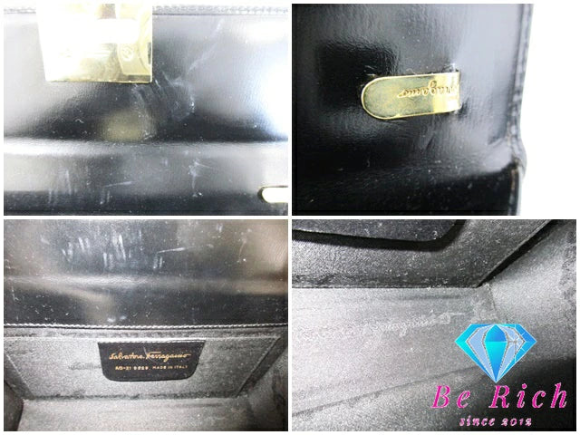 サルヴァトーレ フェラガモ ガンチーニ クラッチバッグ セカンドバッグ AQ-21 9629 黒 ブラック カーフ レザー ロゴ ハンドバッグ Salvatore Ferragamo 【中古】【送料無料】 bk8683