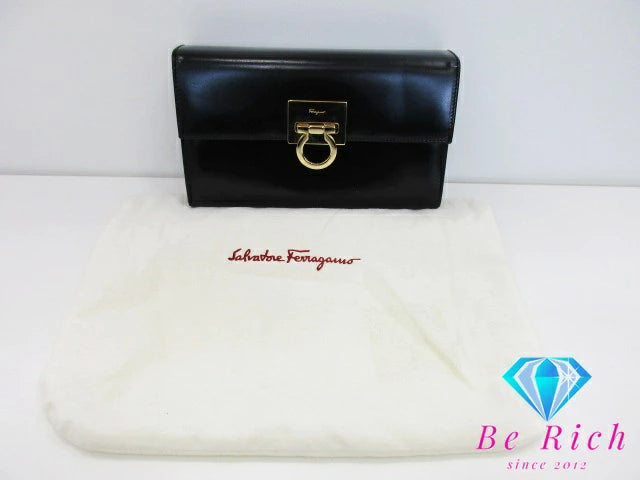 サルヴァトーレ フェラガモ ガンチーニ クラッチバッグ セカンドバッグ AQ-21 9629 黒 ブラック カーフ レザー ロゴ ハンドバッグ Salvatore Ferragamo 【中古】【送料無料】 bk8683