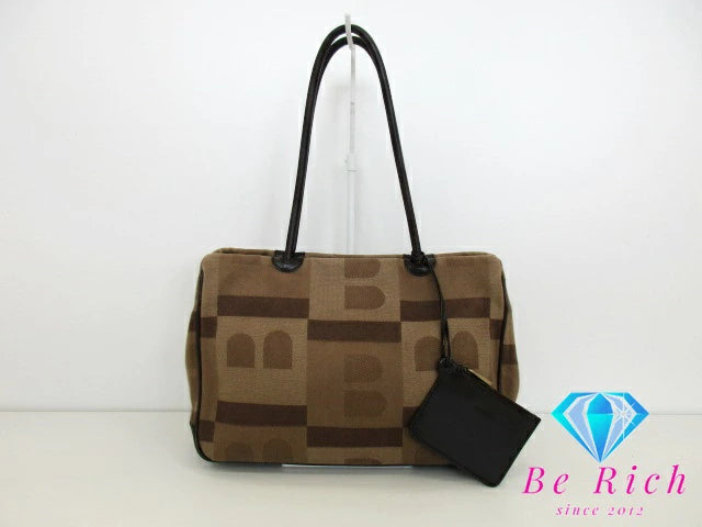 バリー BALLY トートバッグ ショルダーバッグ ブラウン 茶 ジャガード キャンバス レザー B ロゴ ハンドバッグ 鞄  【中古】【送料無料】bk8716