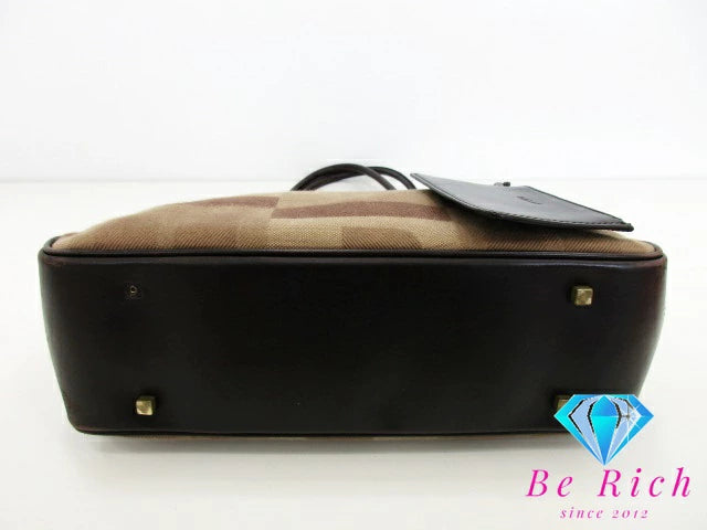 バリー BALLY トートバッグ ショルダーバッグ ブラウン 茶 ジャガード キャンバス レザー B ロゴ ハンドバッグ 鞄  【中古】【送料無料】bk8716