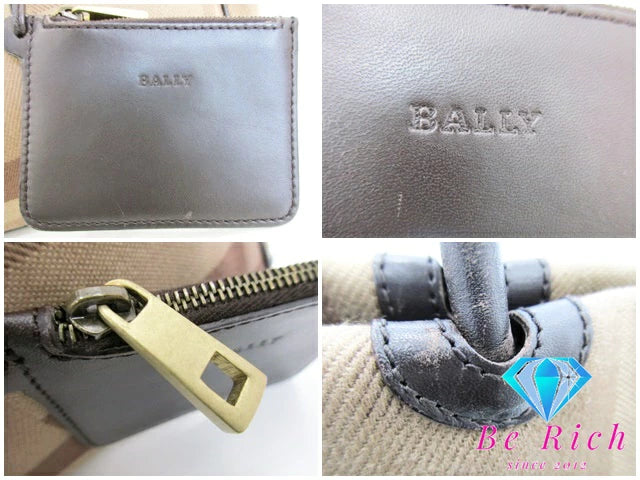 バリー BALLY トートバッグ ショルダーバッグ ブラウン 茶 ジャガード キャンバス レザー B ロゴ ハンドバッグ 鞄  【中古】【送料無料】bk8716