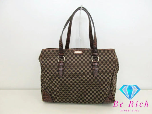 セリーヌ CELINE トートバッグ ショルダーバッグ マカダム ブラウン キャンバス レザー クロコ 型押し 茶 ロゴ ハンドバッグ 鞄 【中古】【送料無料】 bk8721