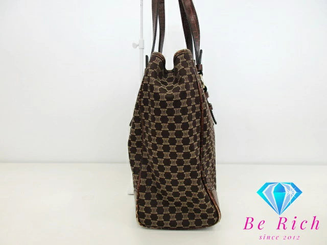 セリーヌ CELINE トートバッグ ショルダーバッグ マカダム ブラウン キャンバス レザー クロコ 型押し 茶 ロゴ ハンドバッグ 鞄 【中古】【送料無料】 bk8721