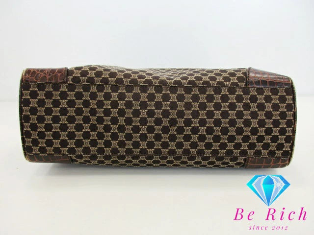 セリーヌ CELINE トートバッグ ショルダーバッグ マカダム ブラウン キャンバス レザー クロコ 型押し 茶 ロゴ ハンドバッグ 鞄 【中古】【送料無料】 bk8721