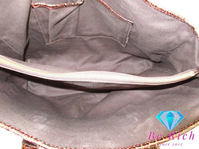 セリーヌ CELINE トートバッグ ショルダーバッグ マカダム ブラウン キャンバス レザー クロコ 型押し 茶 ロゴ ハンドバッグ 鞄 【中古】【送料無料】 bk8721