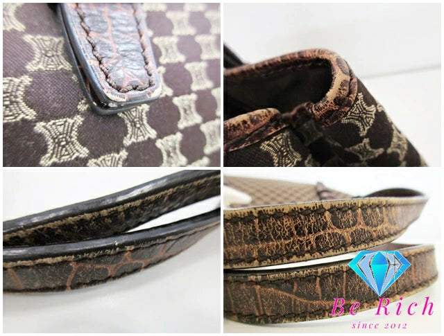 セリーヌ CELINE トートバッグ ショルダーバッグ マカダム ブラウン キャンバス レザー クロコ 型押し 茶 ロゴ ハンドバッグ 鞄 【中古】【送料無料】 bk8721