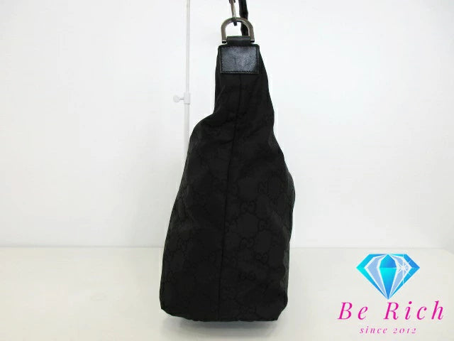 グッチ GUCCI ハンドバッグ バンブー ハンドル 黒 ブラック ナイロンキャンバス レザー ロゴ  ホーボー ショルダーバッグ セミショルダー ワンショルダー 鞄 【中古】【送料無料】bk8748