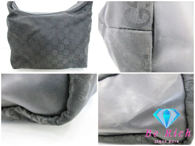 グッチ GUCCI ハンドバッグ バンブー ハンドル 黒 ブラック ナイロンキャンバス レザー ロゴ  ホーボー ショルダーバッグ セミショルダー ワンショルダー 鞄 【中古】【送料無料】bk8748