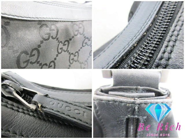 グッチ GUCCI ハンドバッグ バンブー ハンドル 黒 ブラック ナイロンキャンバス レザー ロゴ  ホーボー ショルダーバッグ セミショルダー ワンショルダー 鞄 【中古】【送料無料】bk8748