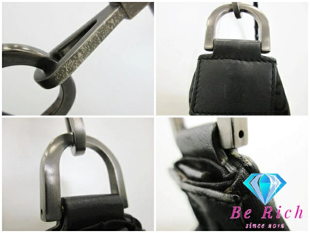 グッチ GUCCI ハンドバッグ バンブー ハンドル 黒 ブラック ナイロンキャンバス レザー ロゴ  ホーボー ショルダーバッグ セミショルダー ワンショルダー 鞄 【中古】【送料無料】bk8748