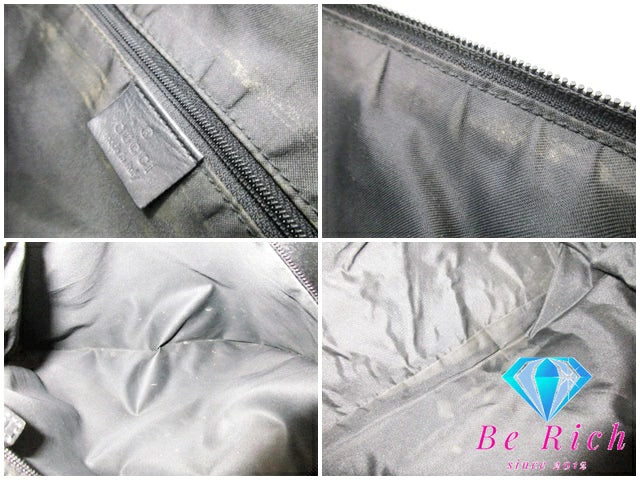 グッチ GUCCI ハンドバッグ バンブー ハンドル 黒 ブラック ナイロンキャンバス レザー ロゴ  ホーボー ショルダーバッグ セミショルダー ワンショルダー 鞄 【中古】【送料無料】bk8748