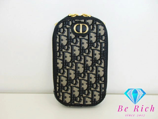 美品 クリスチャン ディオール Christian Dior 30 MONTAIGNE フォン ホルダー オブリーク S2114UTZQ キャンバス レザー ネイビー CD ロゴ モバイルケース ポシェット 斜め掛け  鞄 【中古】【送料無料】 bk8765