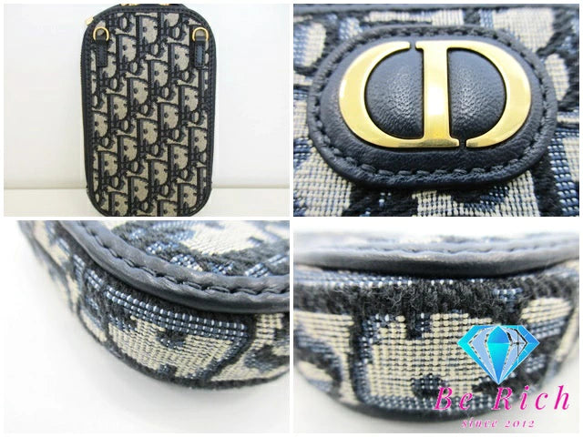 美品 クリスチャン ディオール Christian Dior 30 MONTAIGNE フォン ホルダー オブリーク S2114UTZQ キャンバス レザー ネイビー CD ロゴ モバイルケース ポシェット 斜め掛け  鞄 【中古】【送料無料】 bk8765